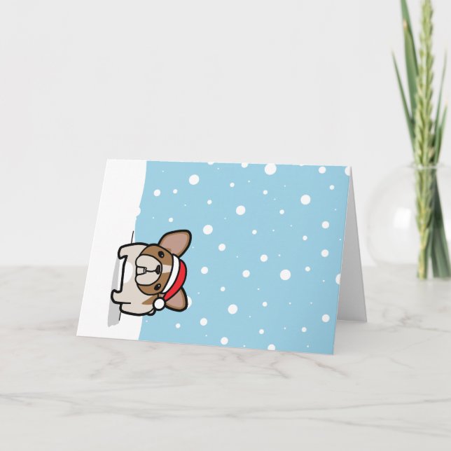 Tarjeta Festiva Snowy Fawn Pied Frenchie (Anverso)
