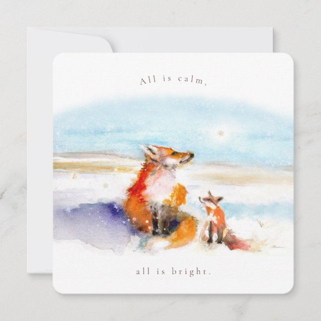 Tarjeta Festiva Snowy Foxes Flat Holiday Card (Anverso)