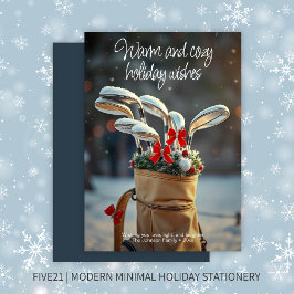 Tarjeta Festiva Snowy Golf Winter Season Wiers ・ Azul marino