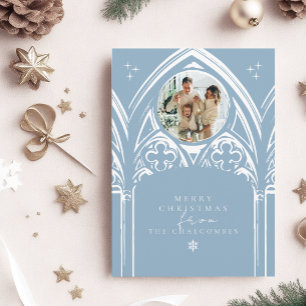 Tarjeta Festiva Snowy Gothic Winter Fairytale Blue Classy Foto