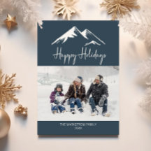 Snowy Mountain Happy Holidays Blue Photo Navidades