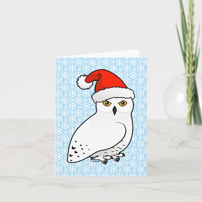 Tarjeta Festiva Snowy Owl Santa (Anverso)