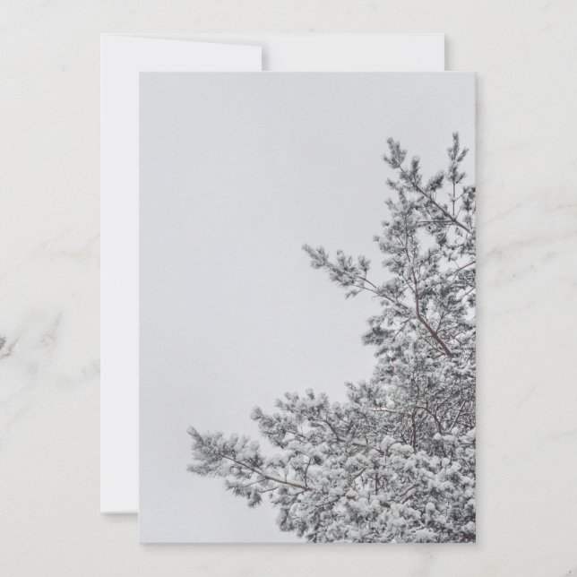 Tarjeta Festiva Snowy Pine, Scandinavian Christmas aesthetic (Anverso)