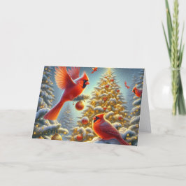 Tarjeta Festiva Snowy Red Winter Cardinal in Holly
