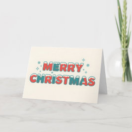 Tarjeta Festiva Snowy Retro Kids Script Merry Christmas