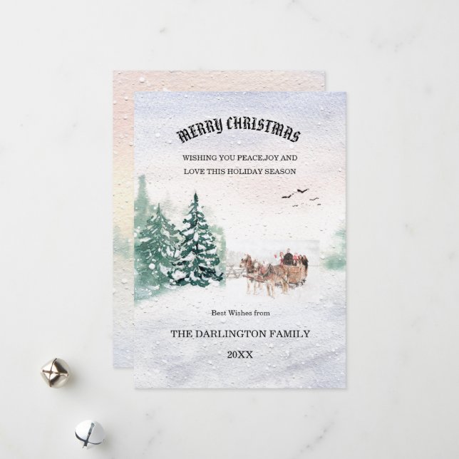 Tarjeta Festiva Snowy Scene Forest Merry Christmas Holiday Card (Anverso/Reverso In Situ)