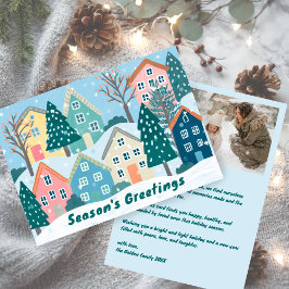 Tarjeta Festiva Snowy Village Illustration Cute CUSTOM Photo 