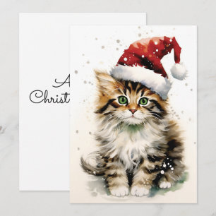 Tarjeta Festiva Snowy Winter Day Cat Navidades