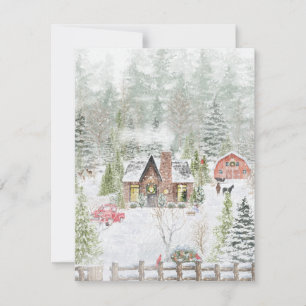 Tarjeta Festiva Snowy Winter Navidades Cabin Scene