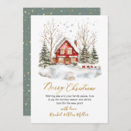 Tarjeta Festiva Snowy Winter Scene Gold Script Navidades no fotogr