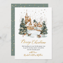 Tarjeta Festiva Snowy Winter Scene Gold Script Navidades no fotogr
