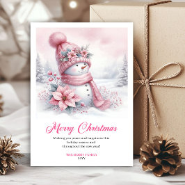 Tarjeta Festiva Snug pink snowman kids card digital download edit