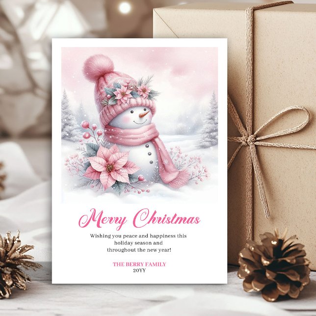 Tarjeta Festiva Snug pink snowman kids card digital download edit (Snug pink snowman kids card digital download edit)