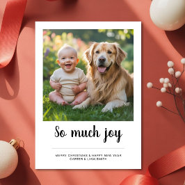 Tarjeta Festiva So Much Joy Family dog christmas Photo card