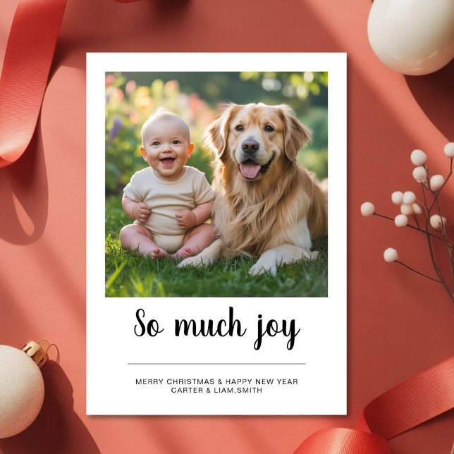 Tarjeta Festiva So Much Joy Family dog christmas Photo card (Subido por el creador)