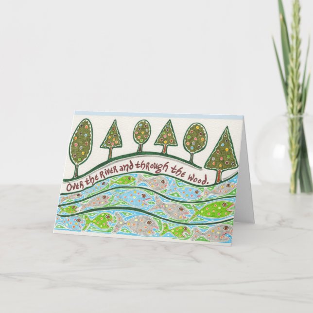 Tarjeta Festiva Sobre el río y con el notecard de madera (Anverso)