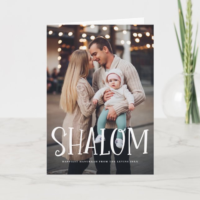 Tarjeta Festiva Sobrecoste de las letras blancas de Shalom Feliz H (Anverso)