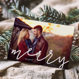Tarjeta Festiva Sobreposición de la foto del guión de merry
