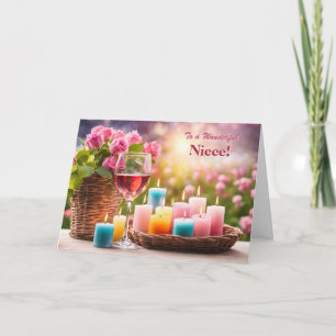 Tarjeta Festiva Sobrina Feliz Día de las Madres Vino Hermoso Rosas