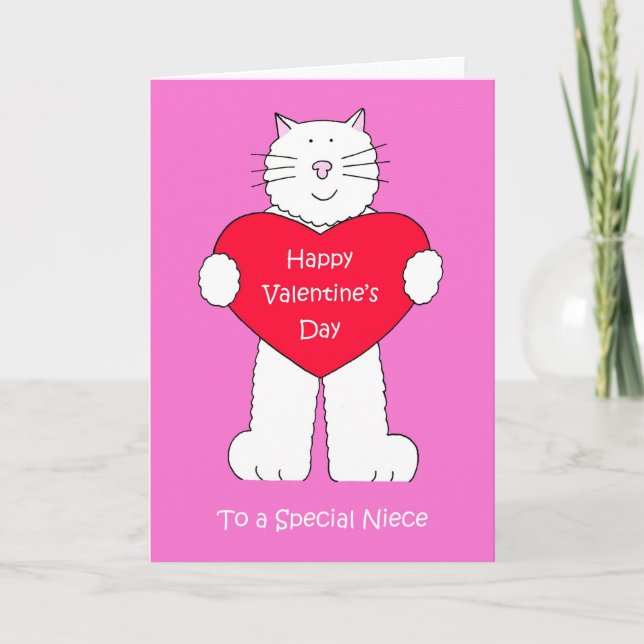Tarjeta Festiva Sobrina Feliz día de San Valentín, gato de dibujos (Anverso)