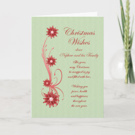 Tarjeta Festiva Sobrino y Navidades de familia se desplazan y flor