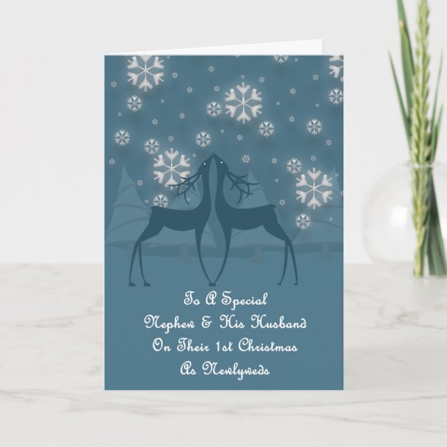 Tarjeta Festiva Sobrino y sus esposos Navidades renos (Anverso)