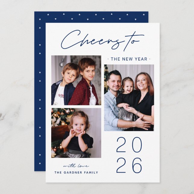 Tarjeta Festiva Sofisticación simple: 3 Foto Año Nuevo 2025 (Anverso / Reverso)