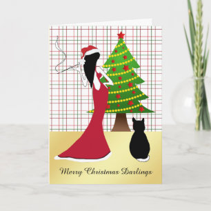 Tarjeta Festiva Sofisticada carta de Navidades con mujer
