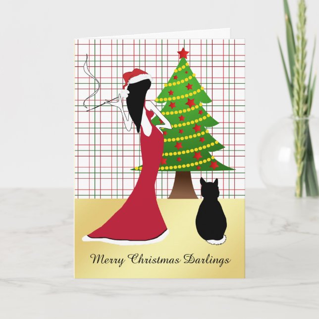 Tarjeta Festiva Sofisticada carta de Navidades con mujer (Anverso)