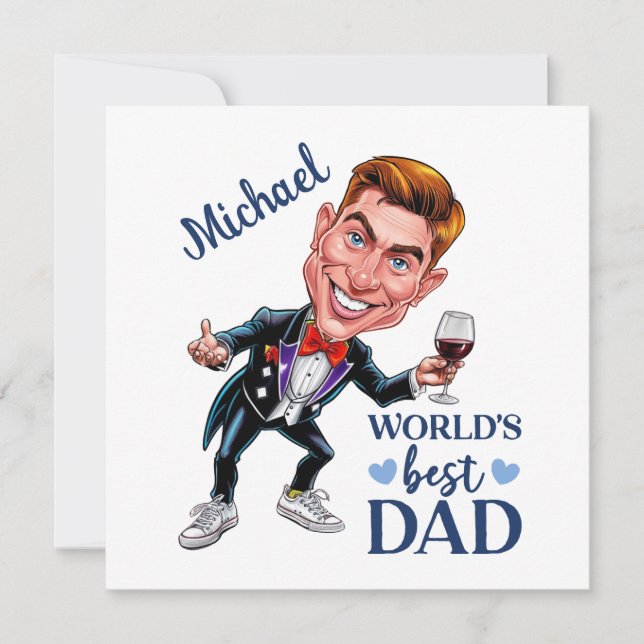 Tarjeta Festiva Sofisticada y divertida caricatura de papá Keepsak (Anverso)