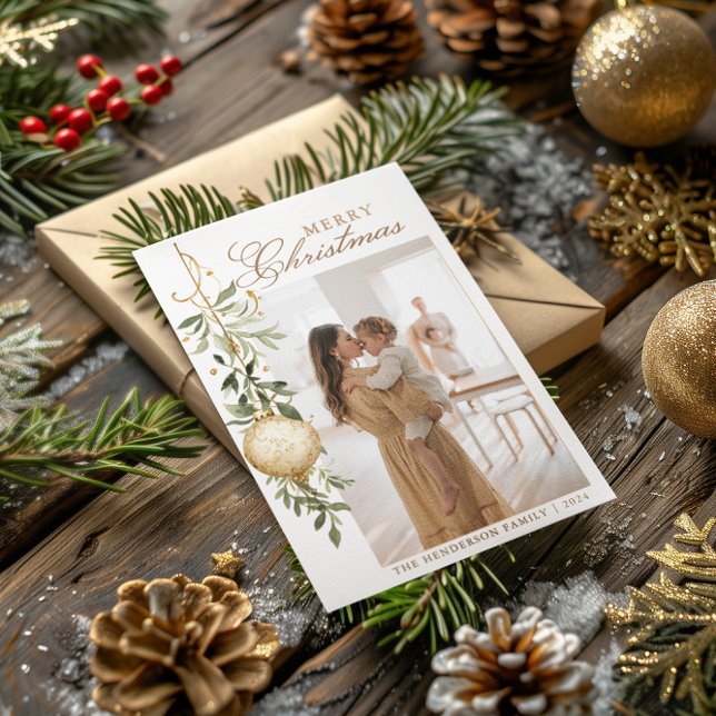 Tarjeta Festiva Sofisticado Navidades Verdor Ornamento de Oro (Subido por el creador)