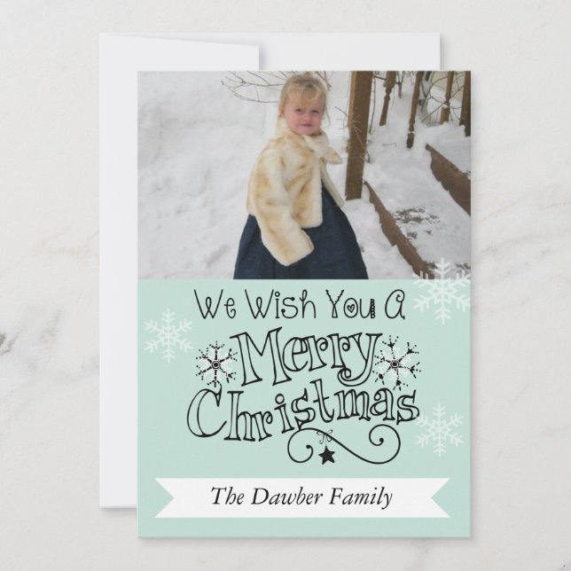 Tarjeta Festiva Soft Aqua Merry Christmas Photo Holiday Card (Anverso)