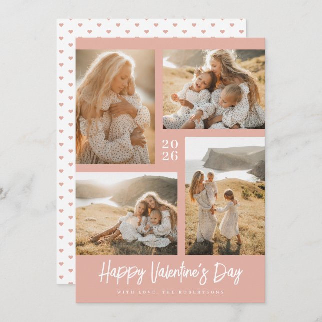 Tarjeta Festiva Soft Blush Valentine Photo Collage (Anverso / Reverso)