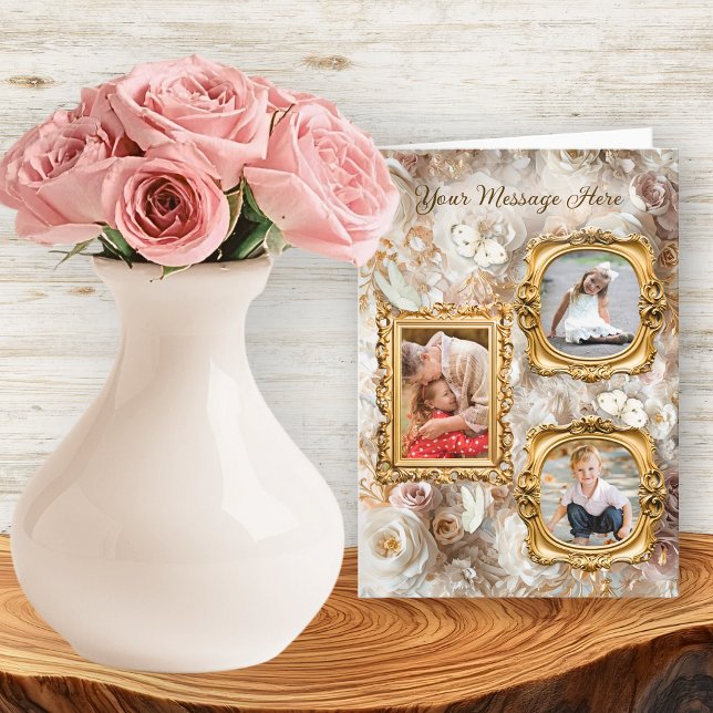 Tarjeta Festiva Soft Gold Baroque Floral Photo Frames Collage (Subido por el creador)