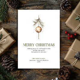 Tarjeta Festiva Soft Neutral Christmas Ornament Gold Script