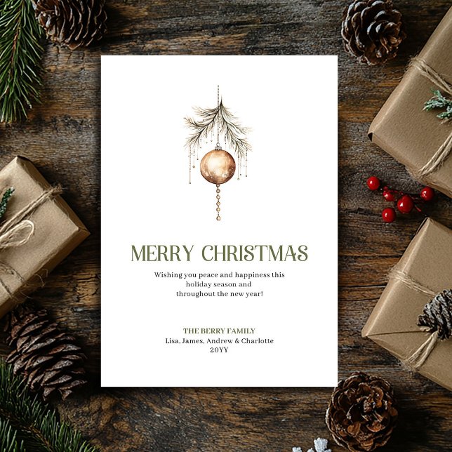 Tarjeta Festiva Soft Neutral Christmas Ornament Gold Script   (Soft Neutral Christmas Ornament Gold Script Holiday Card)