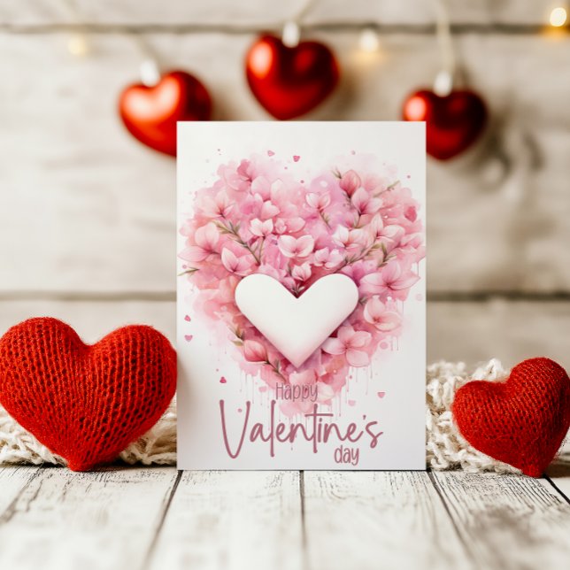 Tarjeta Festiva Soft pink forsythia heart Happy Valentines Day (Subido por el creador)