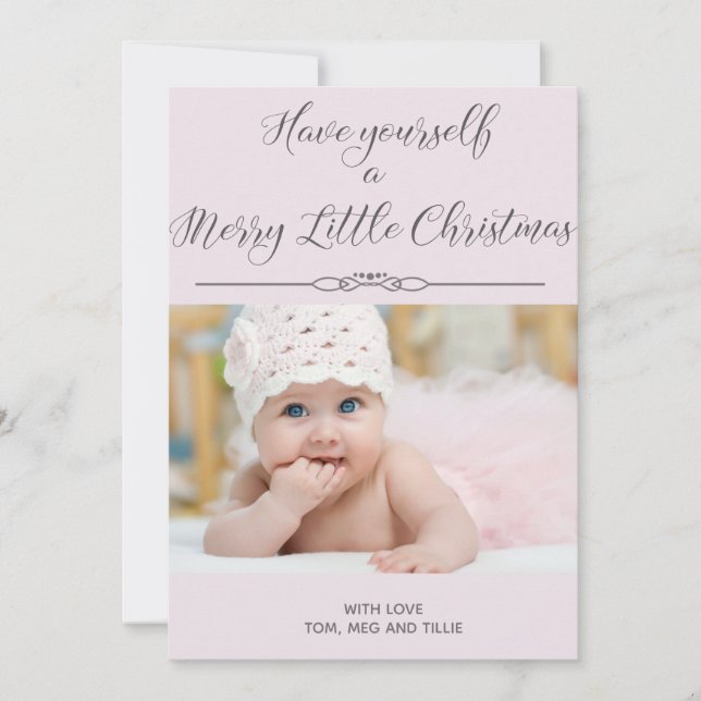 Tarjeta Festiva Soft Pink Merry Little Christmas Photo Card (Anverso)