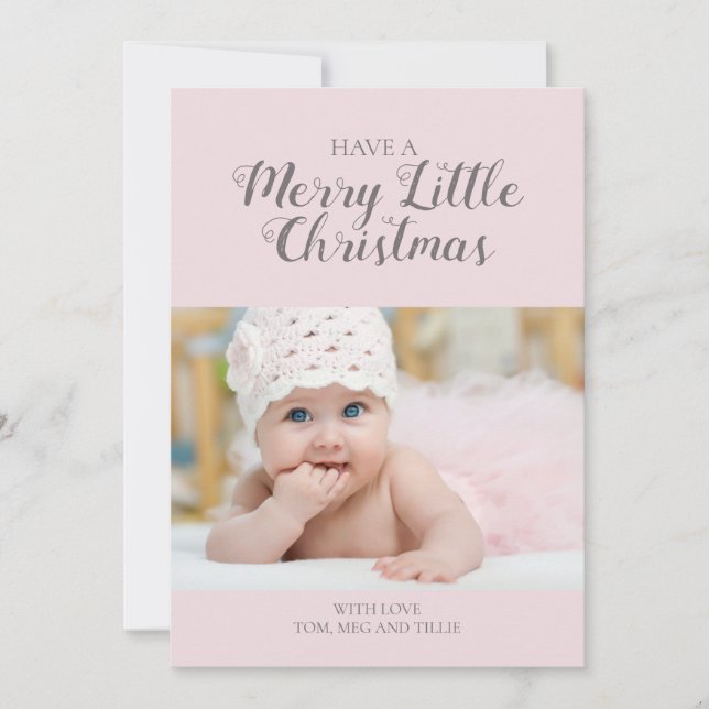 Tarjeta Festiva Soft Pink Merry Little Christmas Photo Card (Anverso)