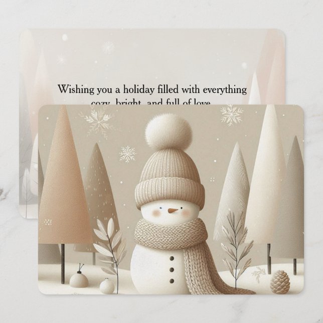 Tarjeta Festiva Soft Woodland Snowman Christmas Holiday Card (Anverso / Reverso)