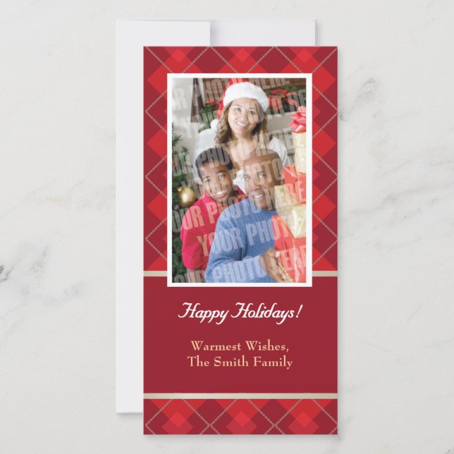 Tarjeta Festiva Sola foto del argyle rojo (Anverso)