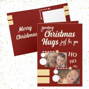 Tarjeta Festiva Solamente para ustedes Navidades abraza fotos blan