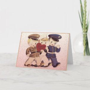 Tarjeta Festiva Soldier Boys Valentine Hello Vintage Card