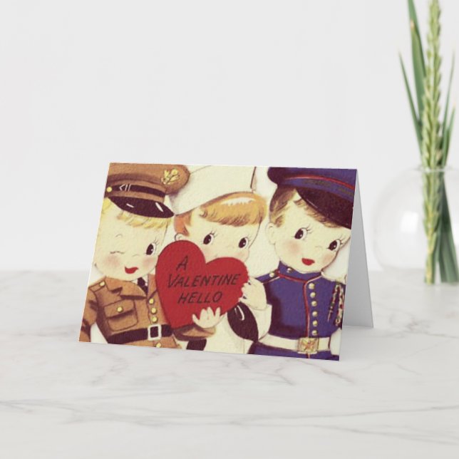 Tarjeta Festiva Soldier Boys Valentine Hello Vintage Card (Anverso)