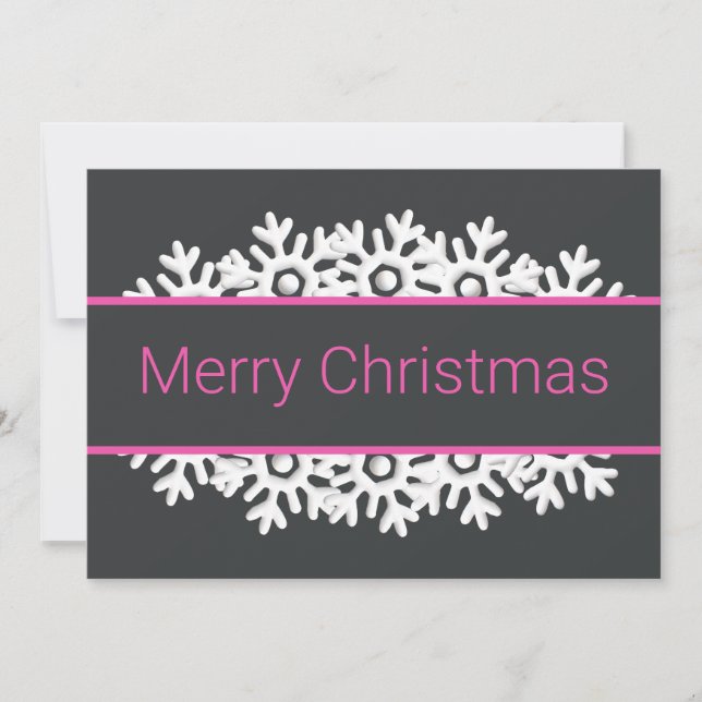 Tarjeta Festiva Solo copos de nieve negros, rosados y blancos (Anverso)