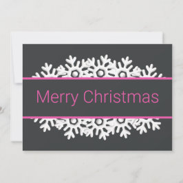Tarjeta Festiva Solo copos de nieve negros, rosados y blancos