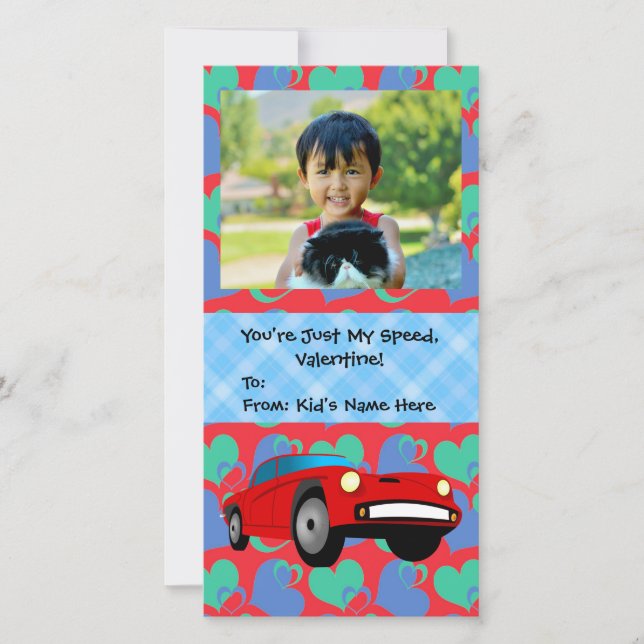 Tarjeta Festiva Solo mi velocidad, Race Car Boys Niños Valentine (Anverso)