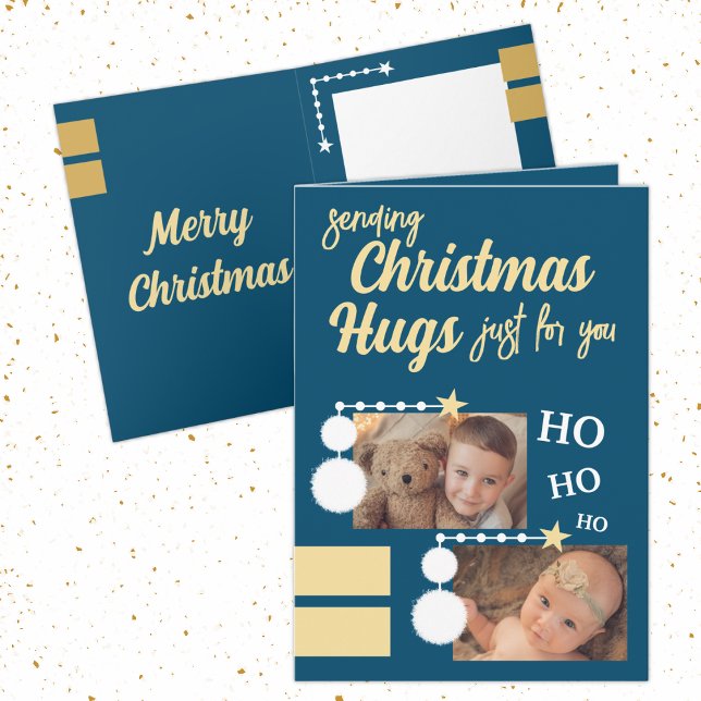 Tarjeta Festiva Solo para ustedes Navidades abrazan fotos azul bla (Subido por el creador)