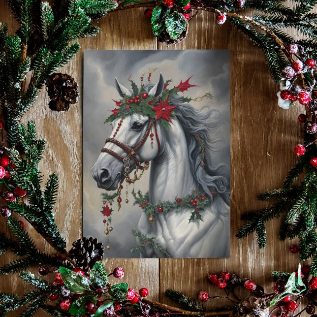 Tarjeta Festiva Solsticio de invierno Caballo Yule White Mare (Subido por el creador)