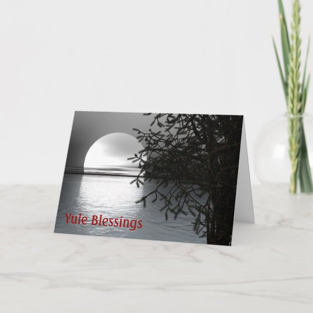 Tarjeta Festiva Solsticio de invierno Yule con la luna sobre el (Anverso)